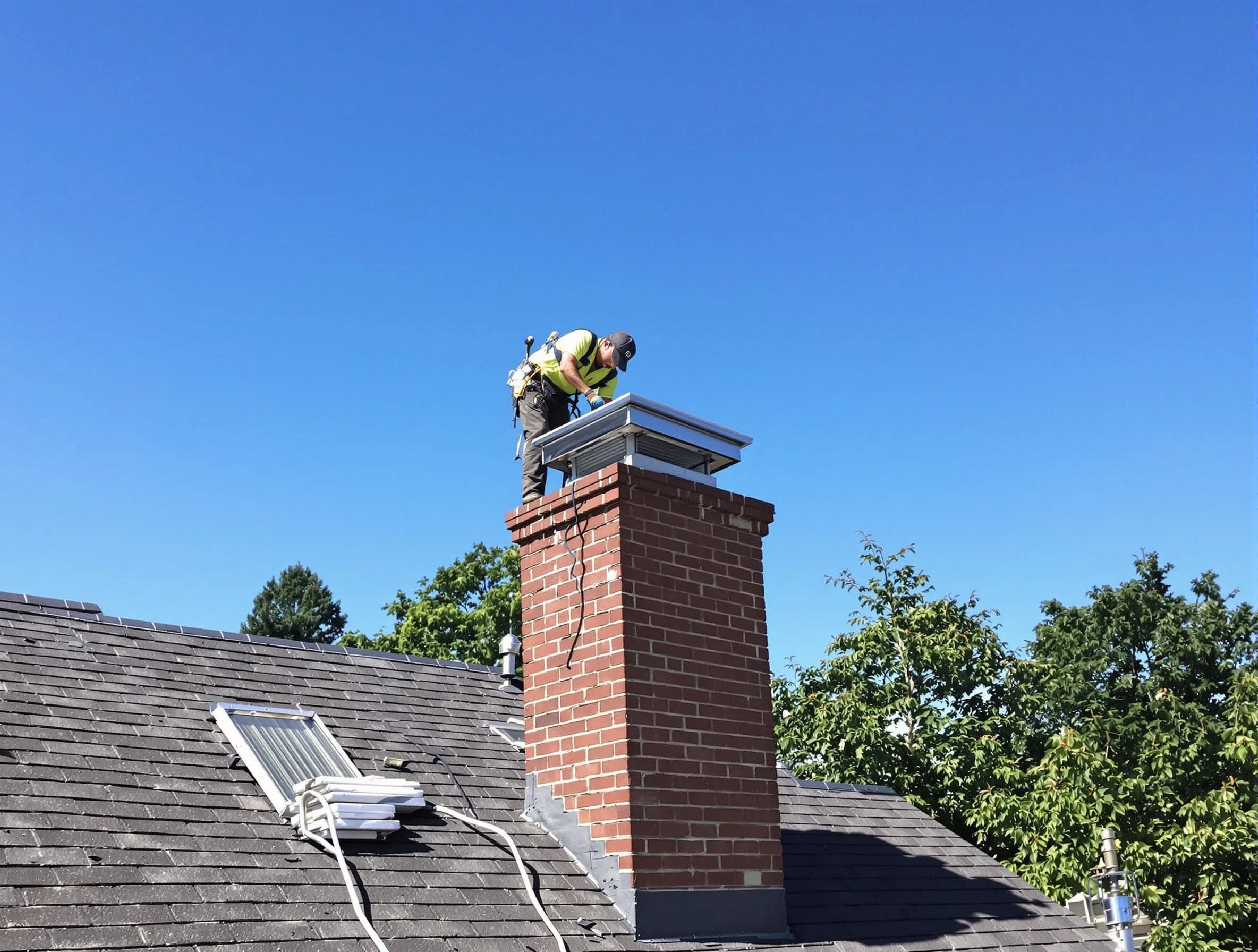 Millcreek Chimney Sweep technician measuring a chimney cap in Millcreek, UT