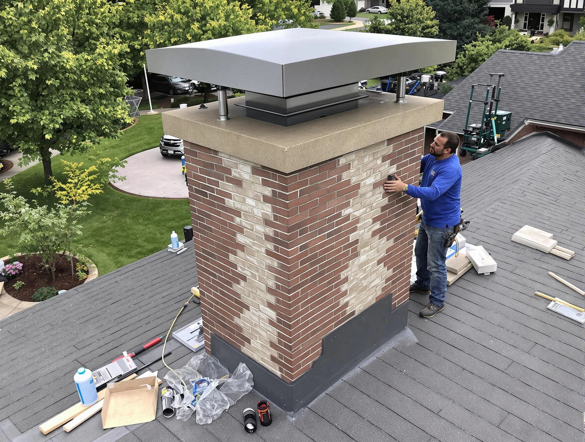 Millcreek Chimney Sweep team working on a custom chimney remodel in Millcreek, UT