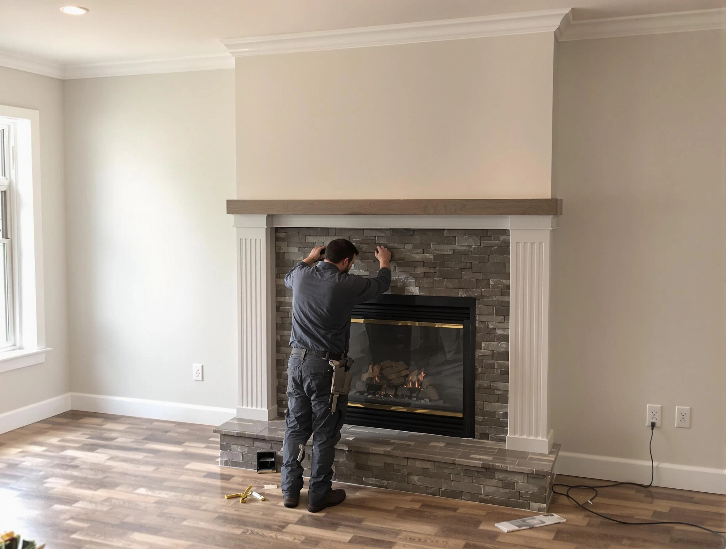 Millcreek Chimney Sweep finishing a custom fireplace install in Millcreek, UT